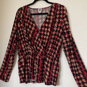 Anne Klein XL Peplum Long Sleeve Houndstooth Top